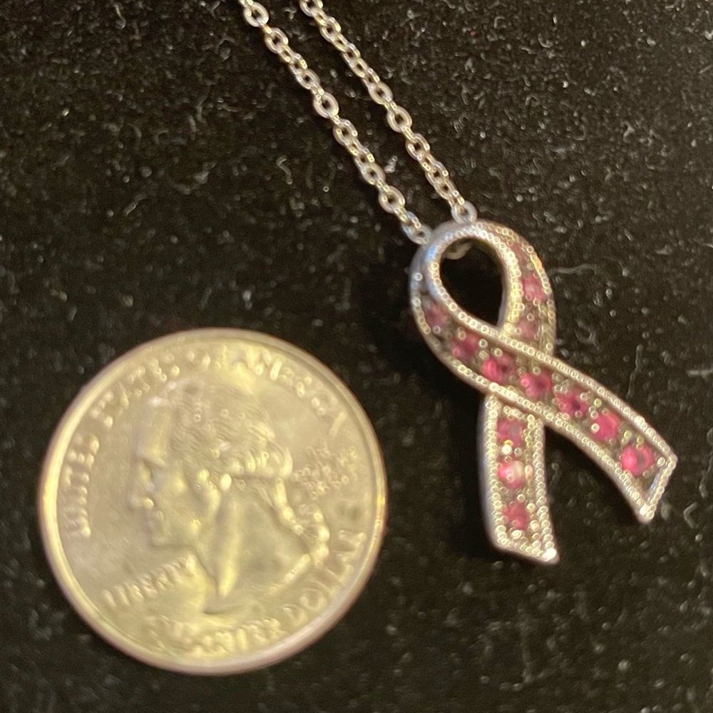 Pink Ribbon Necklace, 20” adjustable